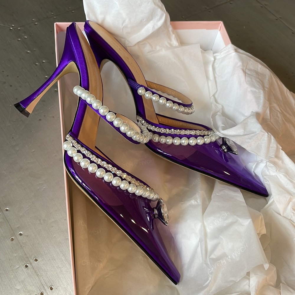 Mach & Mach purple pvc diamond of Elizabeth mules heels 100mm sz 38.5 pearl - Picture 7 of 9